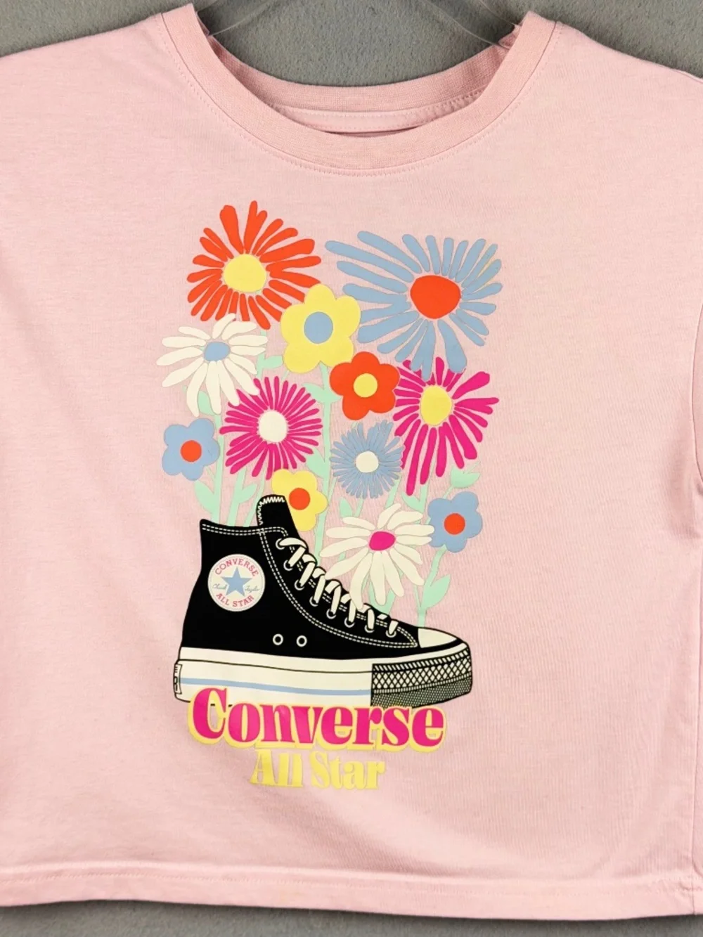 Converse Girls Pink Floral Chuck Taylor Crop Tee M 10–12